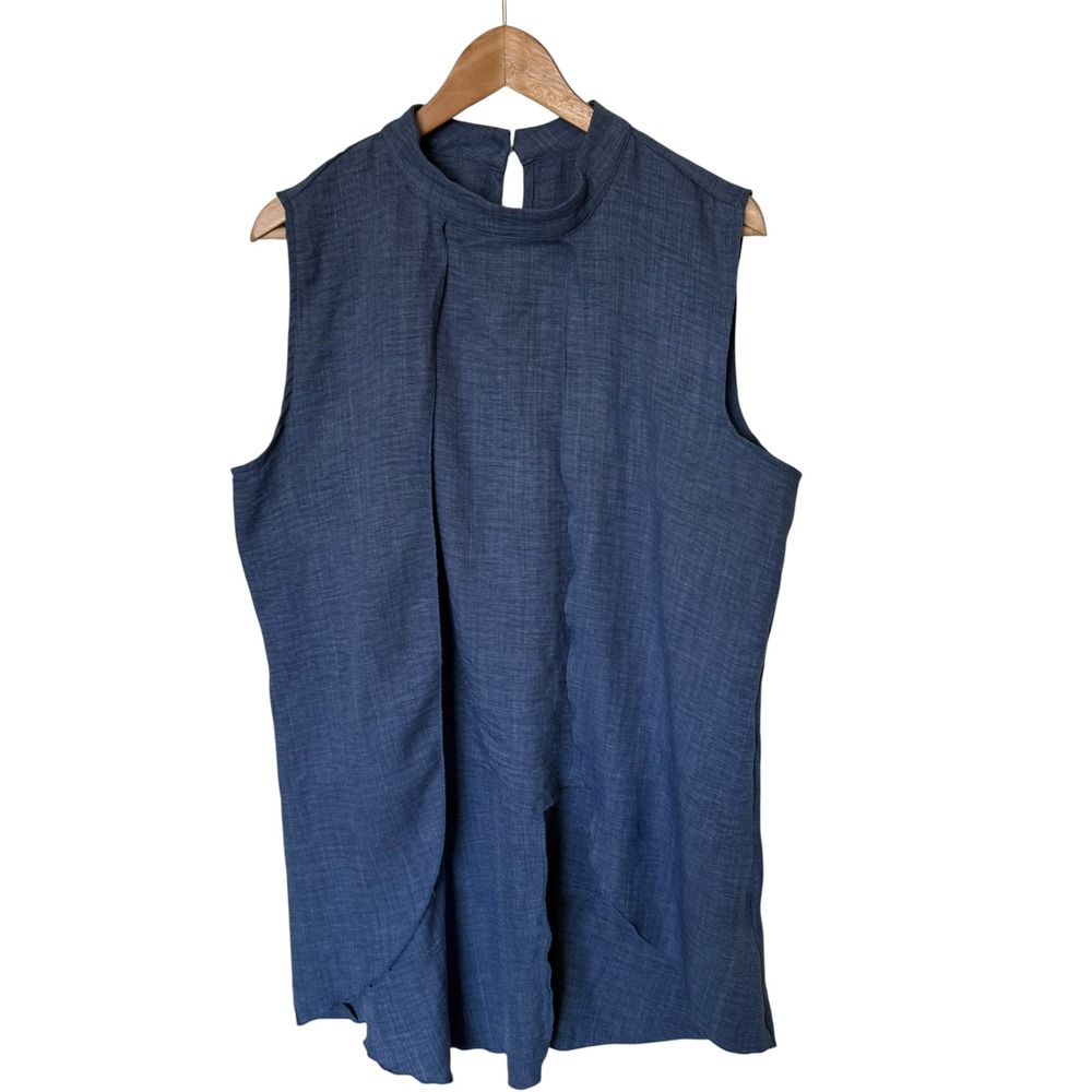SHEIN Blouse Women XL Blue Excellent Mock Neck Draped Sleeveless Layered Top